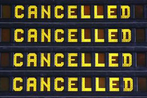 Electronic sign with word cancelled 