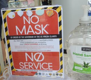 COVID mask mandate sign in St Thomas (Virgin Islands) shop